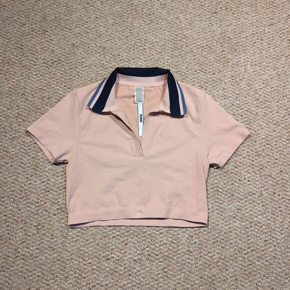 Victoria's Secret PINK Seemless Polo Womens Medium Collar Crop Top Short Sleeve - Picture 1 of 6